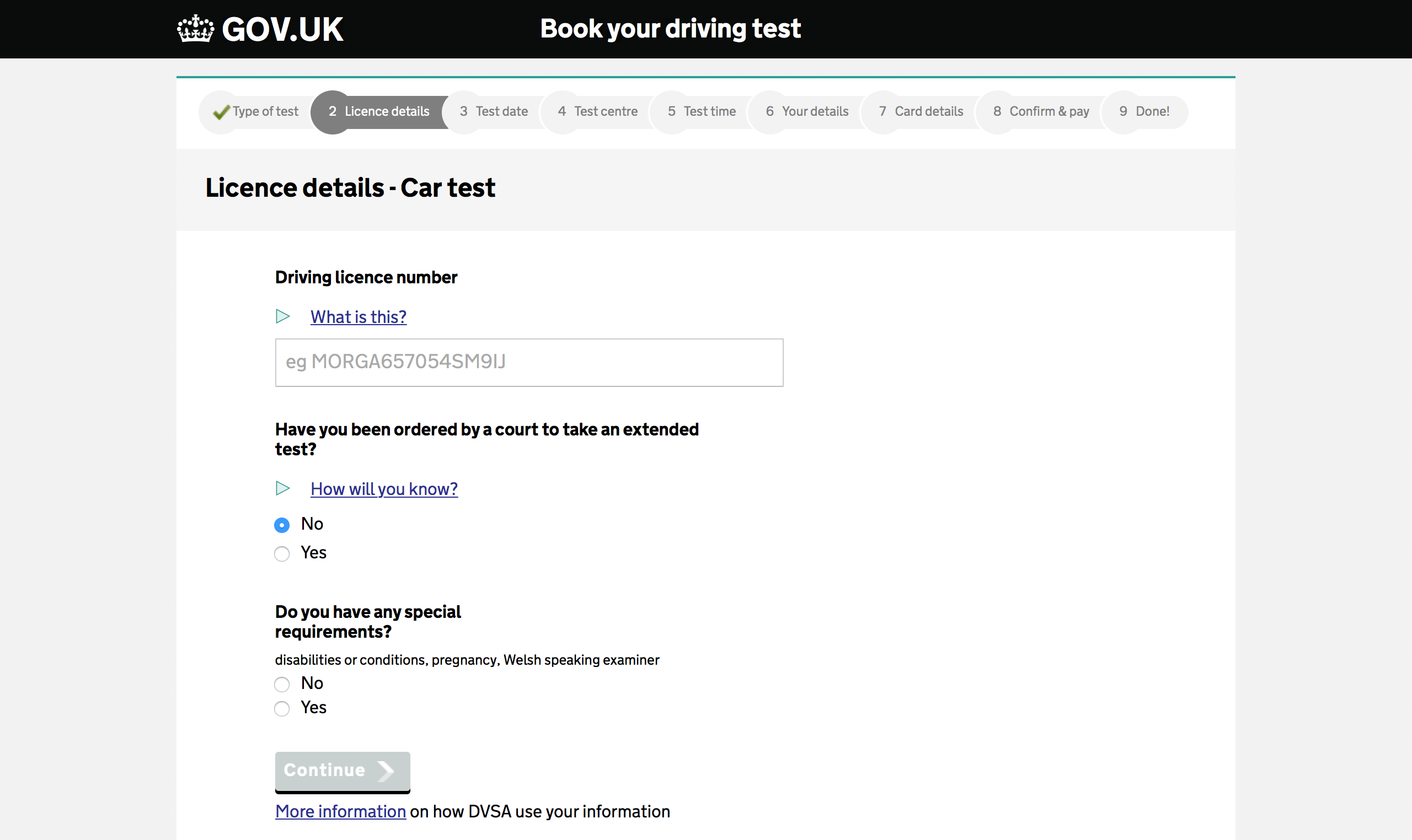 enter your test details