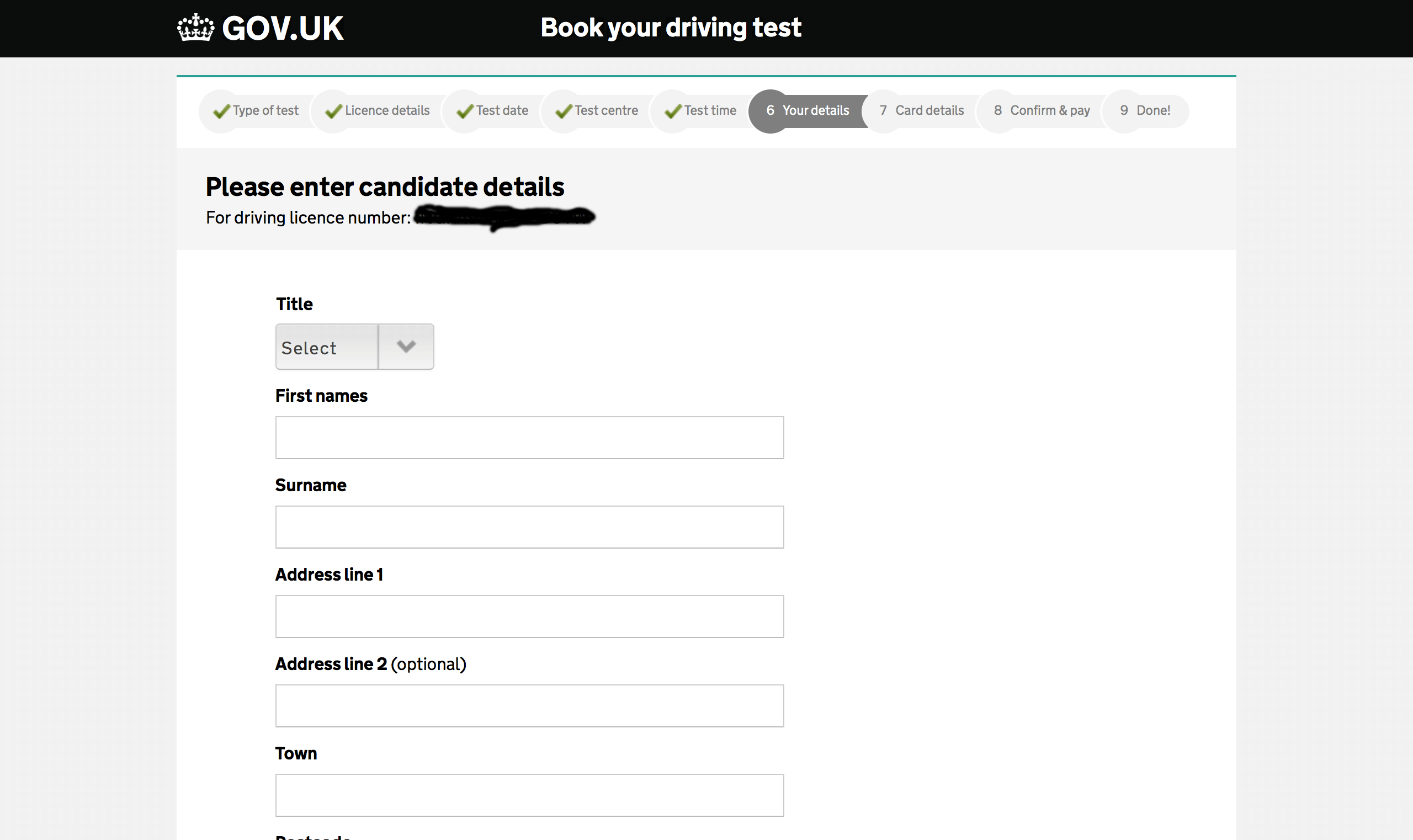 fill in your licence details